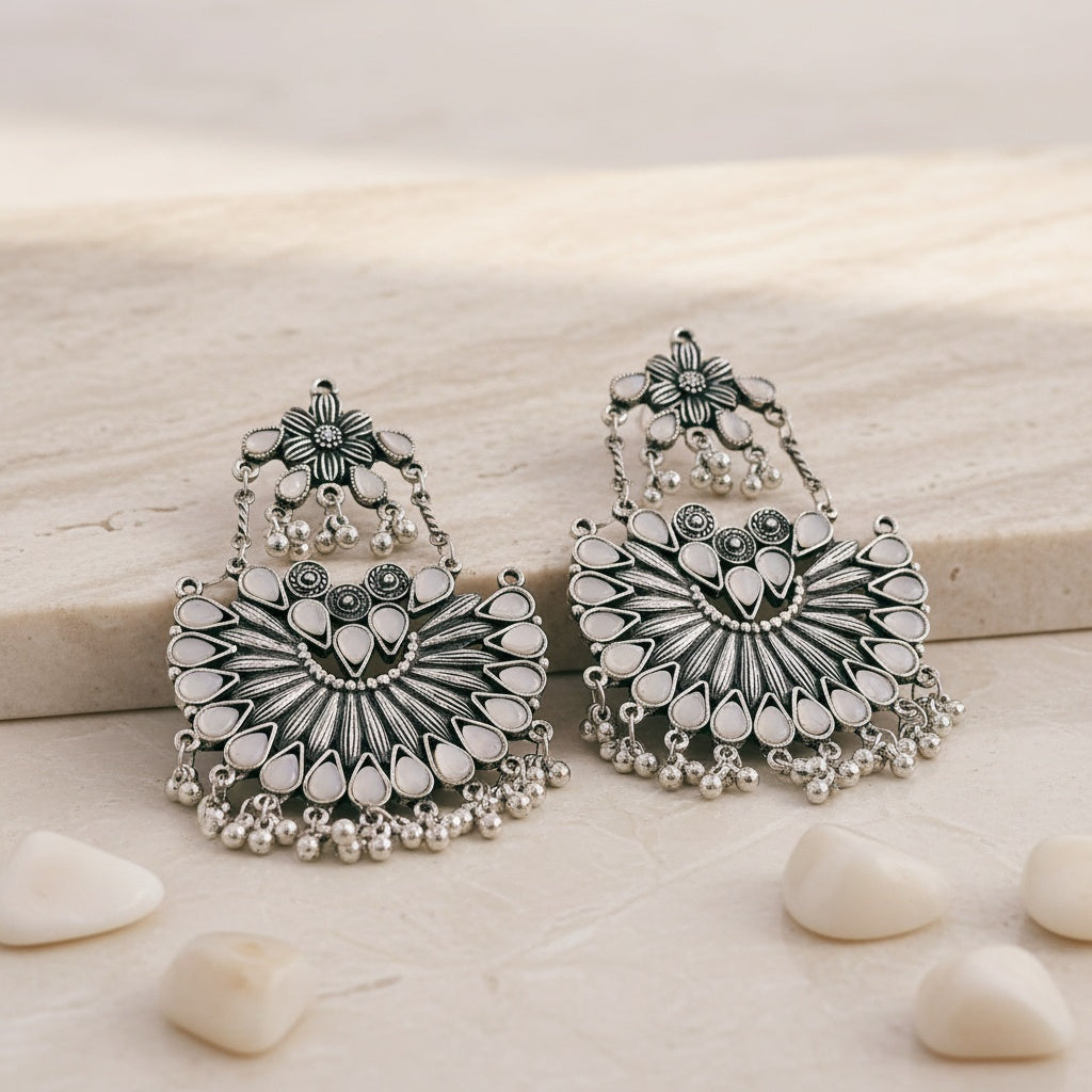 Long German Silver Bohemain Earrings