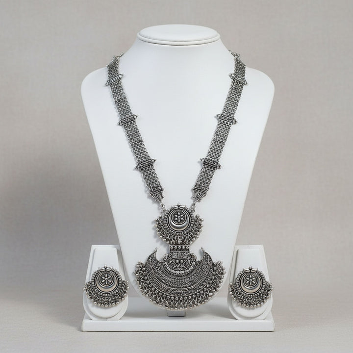 Handcrafted Oxidised Metal Necklace With Earrings