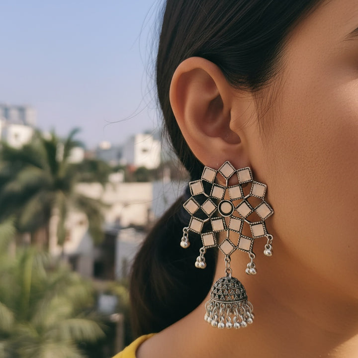 Mira Oxidised Silver Drop Earrings