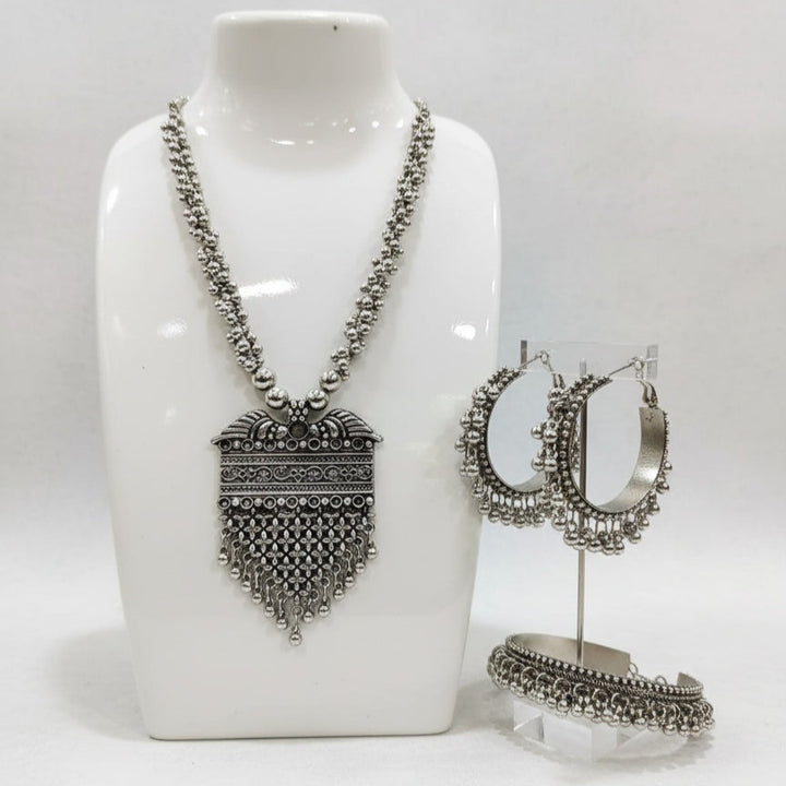 Long Oxidised Necklace Sets With Earring & Bangle
