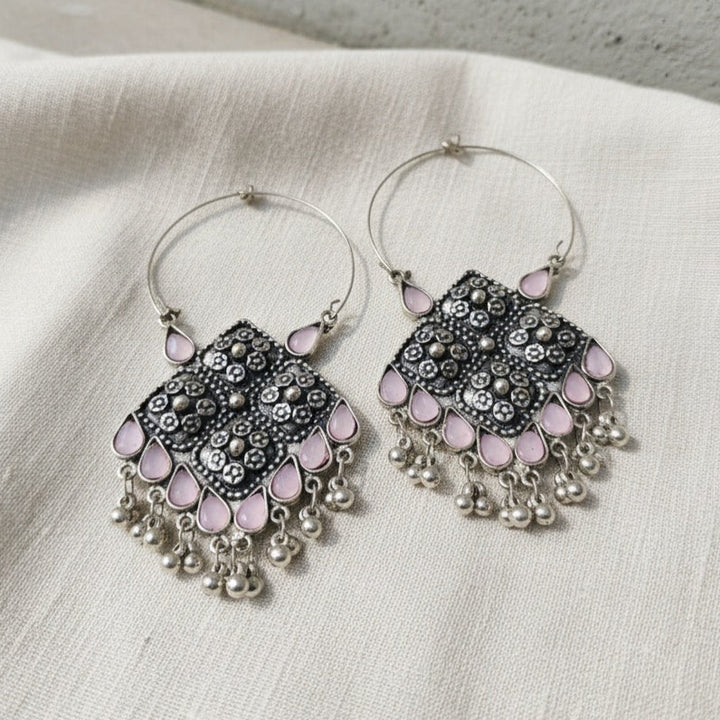 Pastel Pink Silver Oxidised Earrings