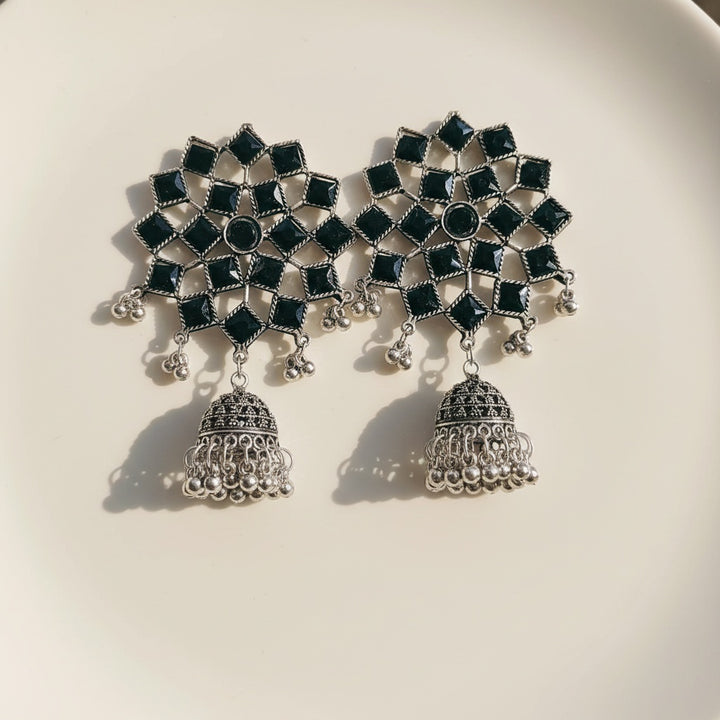 Mira Oxidised Silver Drop Earrings