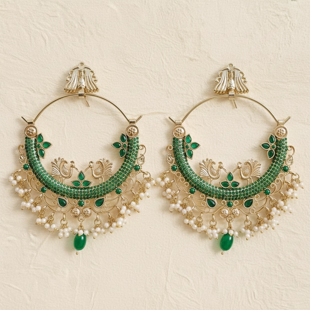 Large Green Chandbalis Drop Earrings