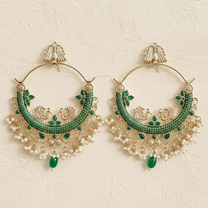 Large Green Chandbalis Drop Earrings