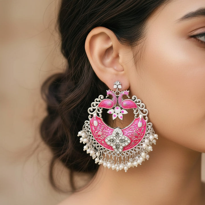 Pink Meenakari Ethnic Drop Earrings