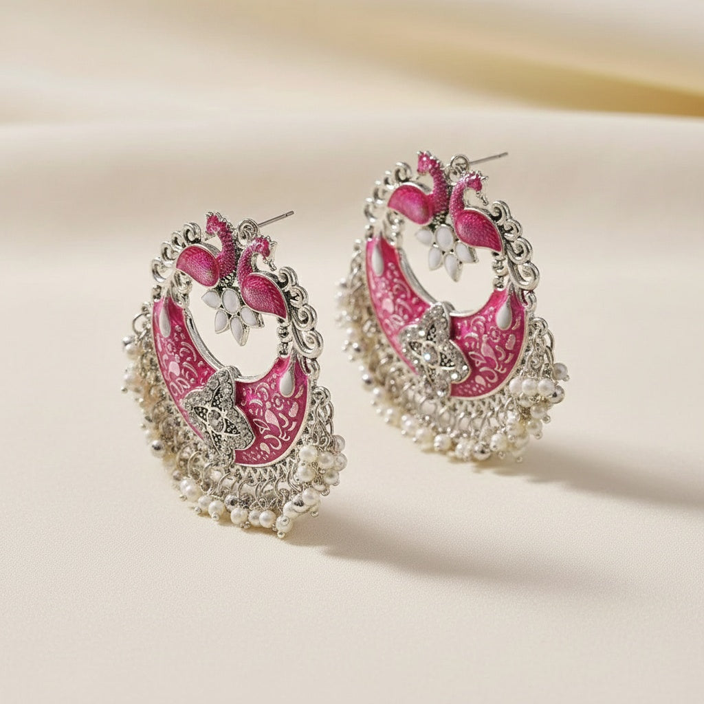 Pink Meenakari Ethnic Drop Earrings