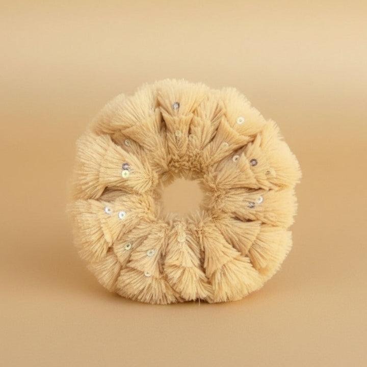 Fluffy Golden Sequin Scrunchie