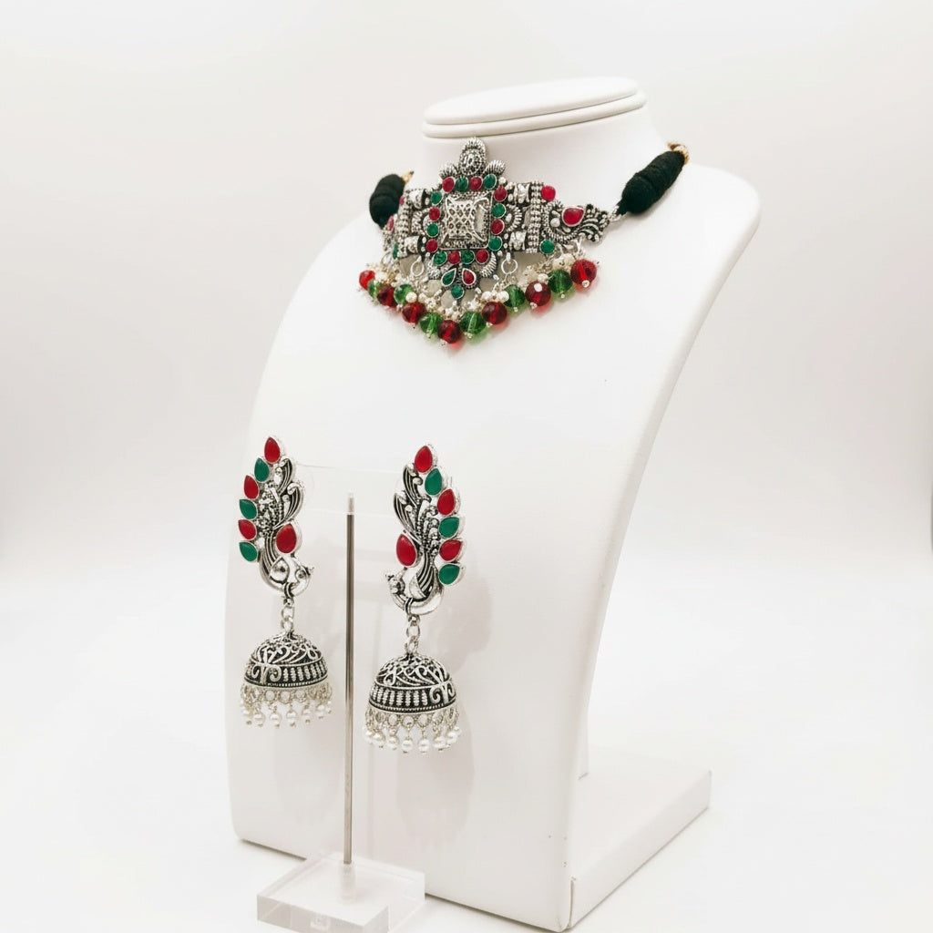 Meenakari Choker Set With Jhumka Earrings