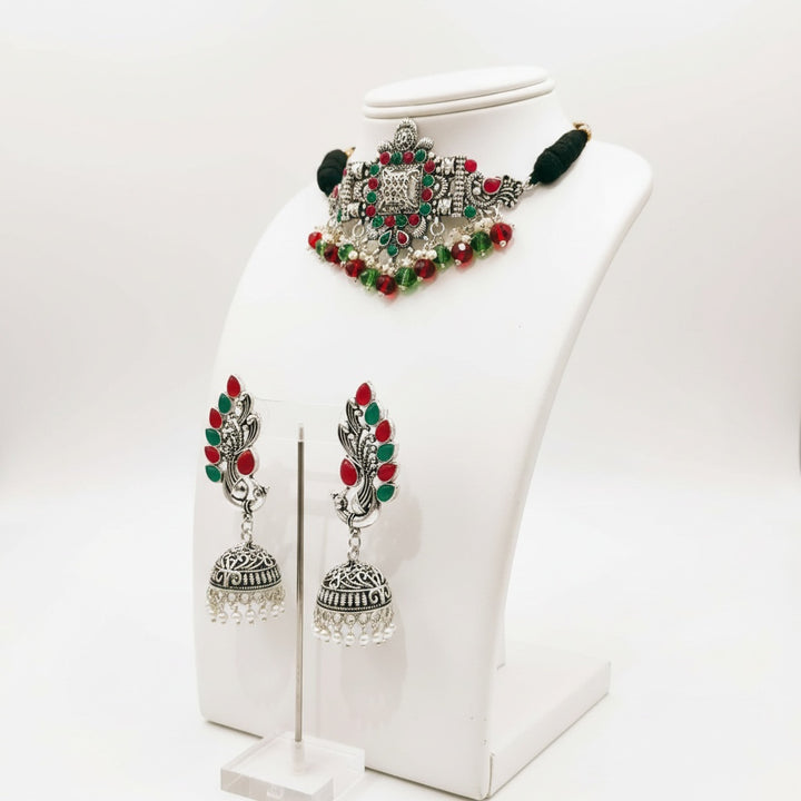 Meenakari Choker Set With Jhumka Earrings
