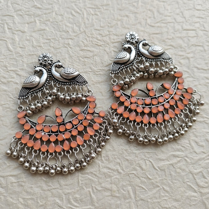 Long Ethnic Silver Oxidised Earrings