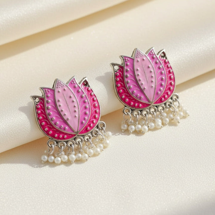 Lotus Meenakari Stud Earrings