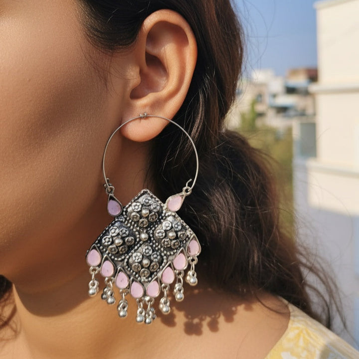 Pastel Pink Silver Oxidised Earrings