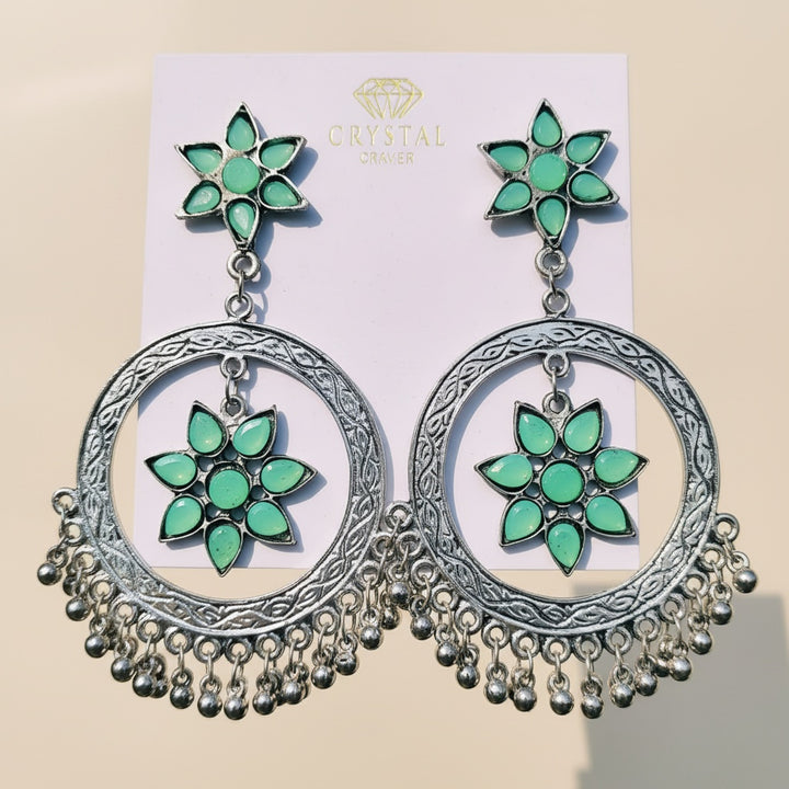 Oxidised Silver Circular Drop Flower Earrings