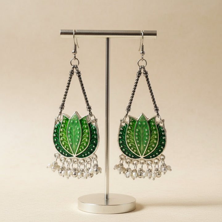 Long Meenakari Lotus Drop Earrings