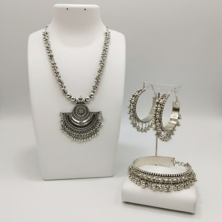 Long Oxidised Necklace Sets With Earring & Bangle