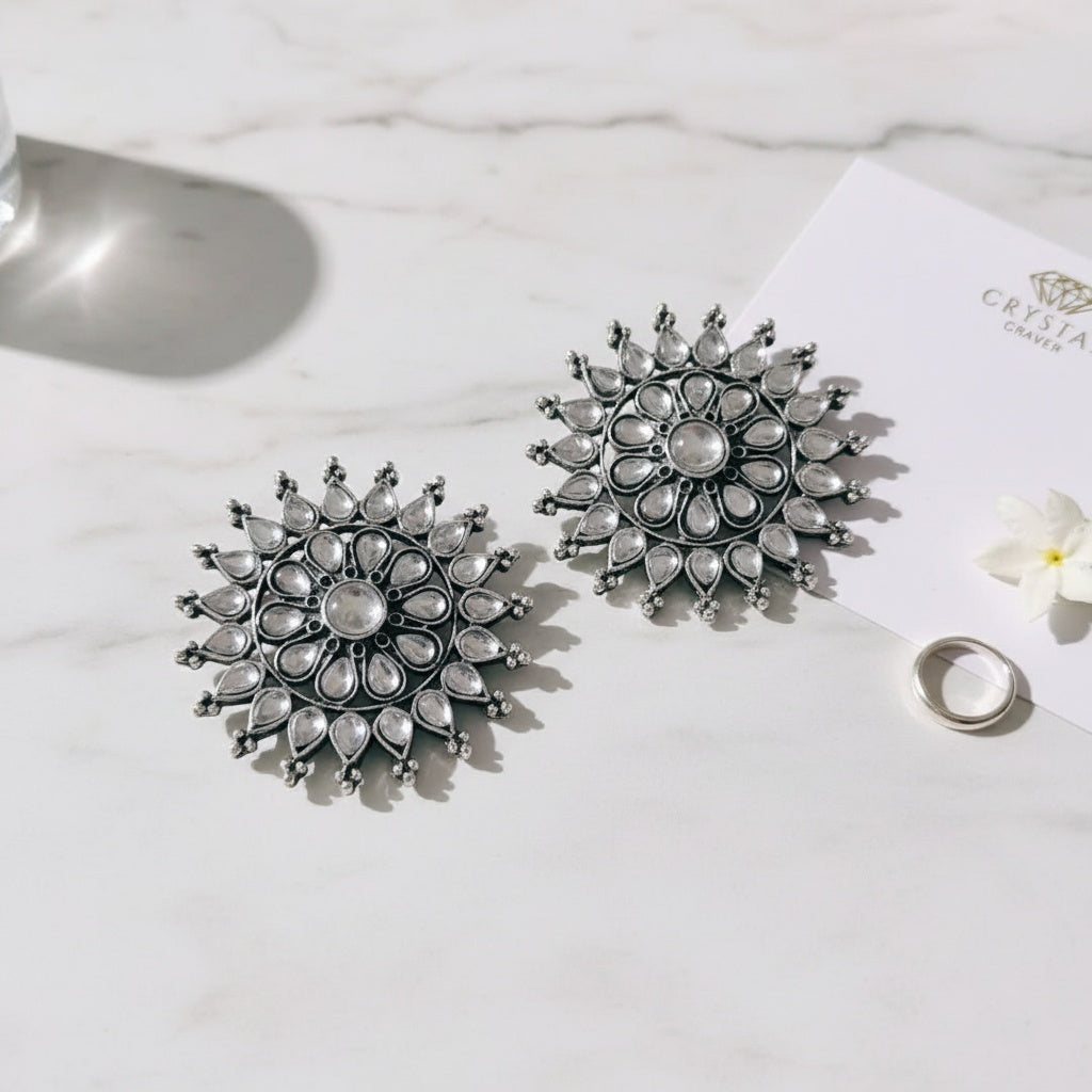 Beaded Silver Oxidised Studs
