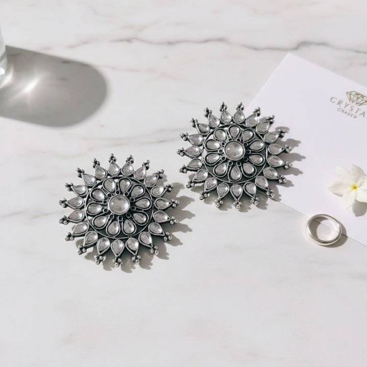Beaded Silver Oxidised Studs