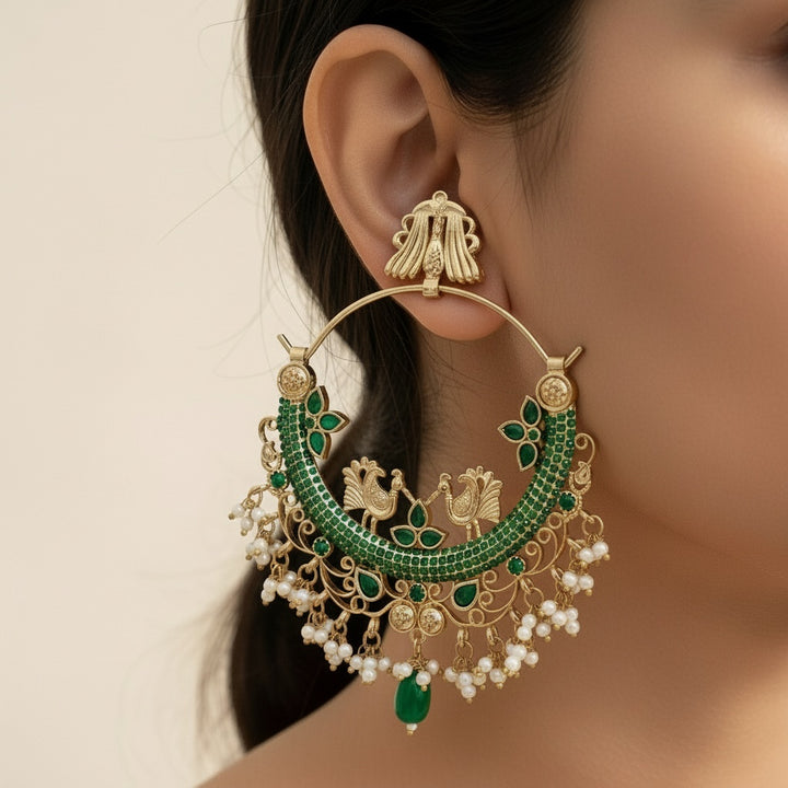 Large Green Chandbalis Drop Earrings