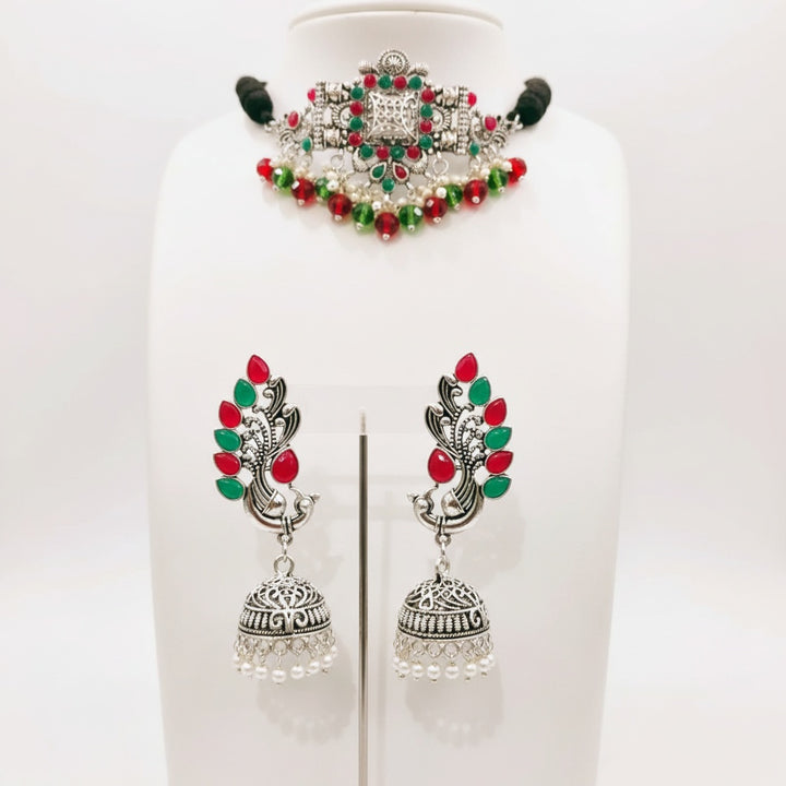 Meenakari Choker Set With Jhumka Earrings