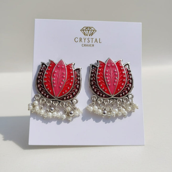 Lotus Meenakari Stud Earrings