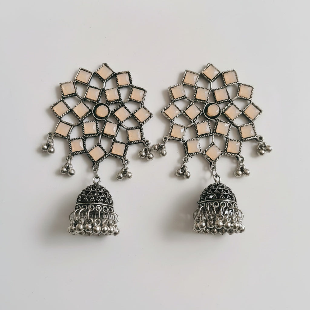 Mira Oxidised Silver Drop Earrings