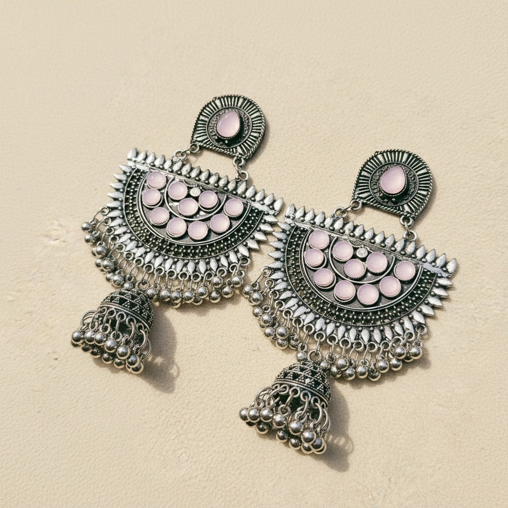 Large Oxidised Pink Earrings