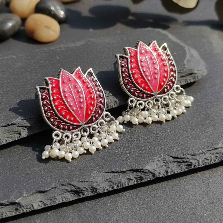 Lotus Meenakari Stud Earrings