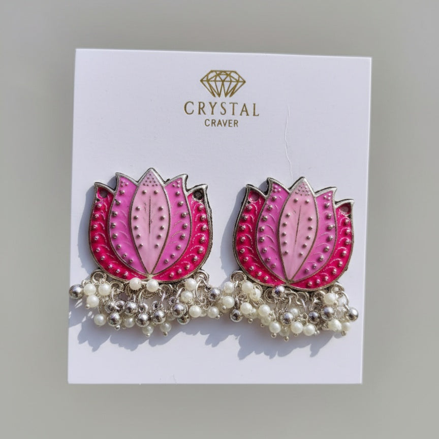 Lotus Meenakari Stud Earrings