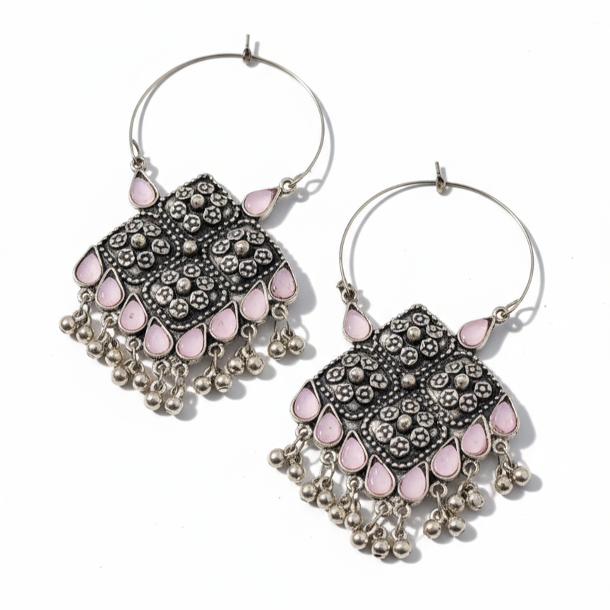 Pastel Pink Silver Oxidised Earrings