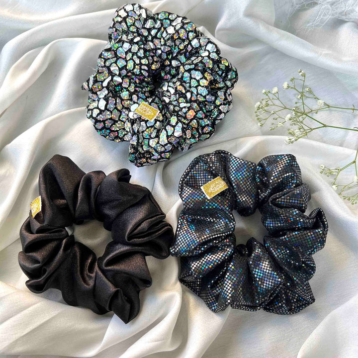 Black Tonic Holographic Scrunchie Set Of 3