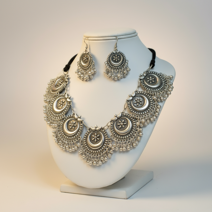 Oxidised Ghungroo Necklace Set With Earrings