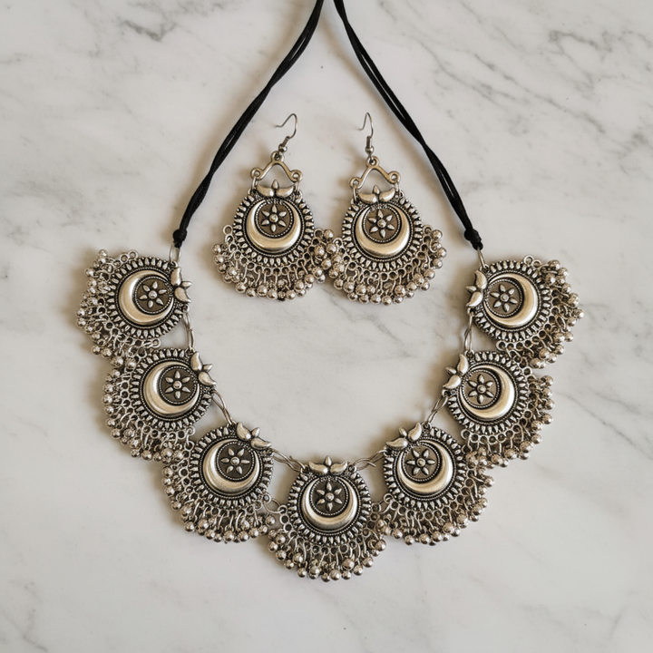 Oxidised Ghungroo Necklace Set With Earrings