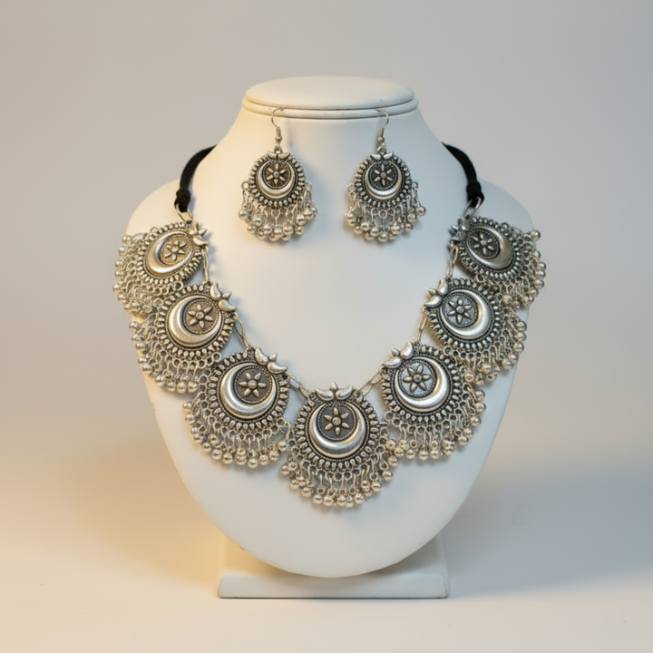 Oxidised Ghungroo Necklace Set With Earrings
