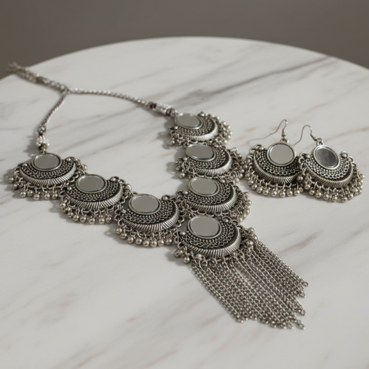 Silver Plated Premium Ghungroo Necklace Set