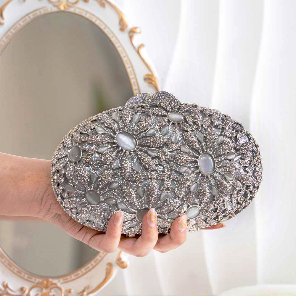 Platinum Crush Crystal Clutch Bag
