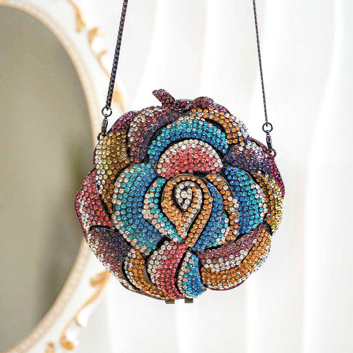 Rose Chrome Crystal Clutch Bag