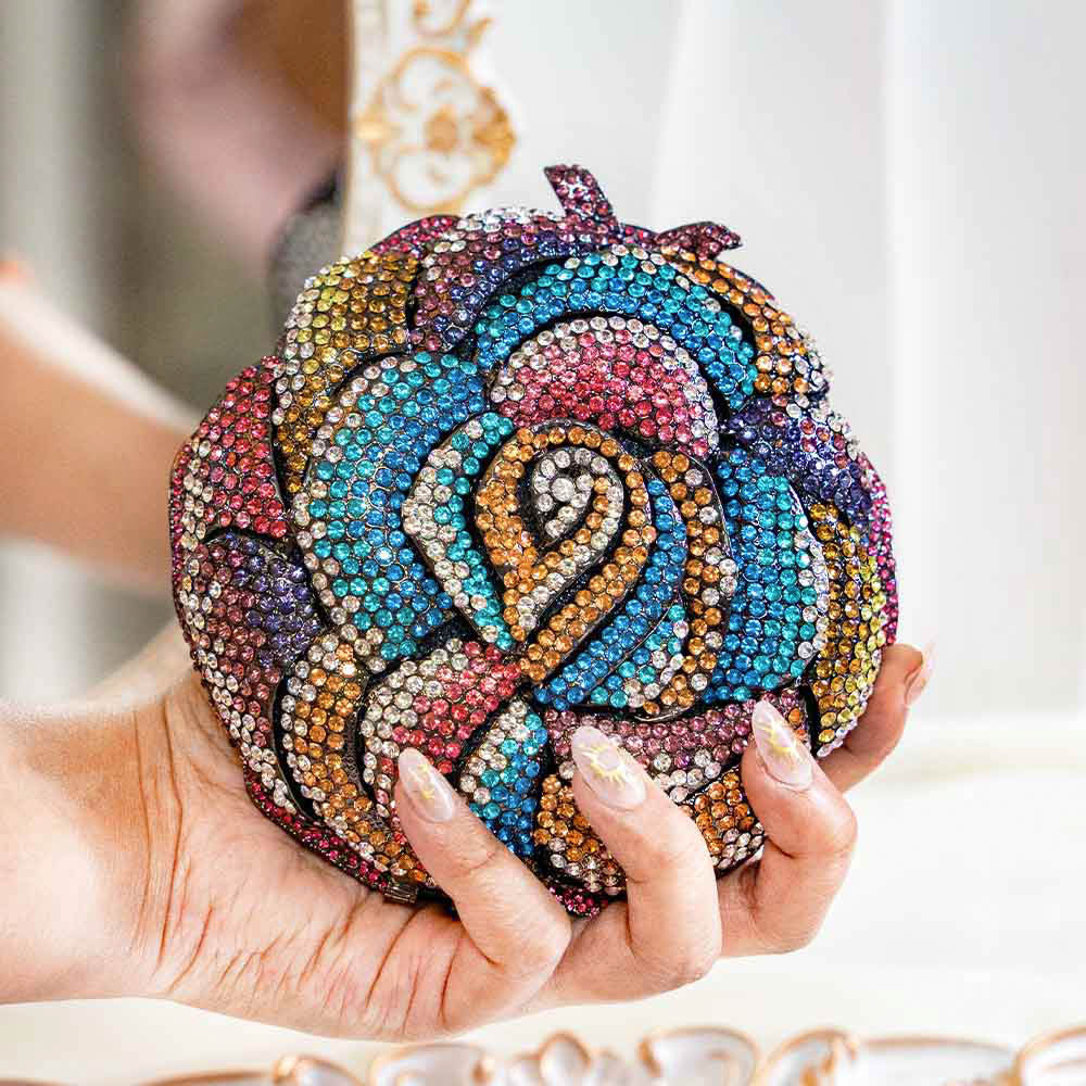 Rose Chrome Crystal Clutch Bag