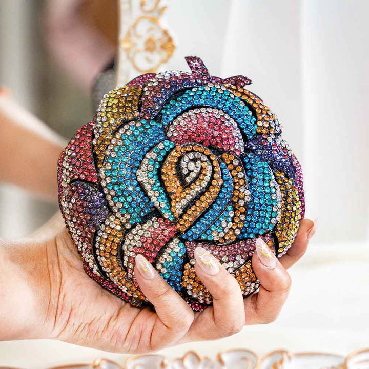 Rose Chrome Crystal Clutch Bag