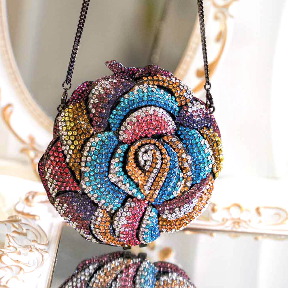 Rose Chrome Crystal Clutch Bag