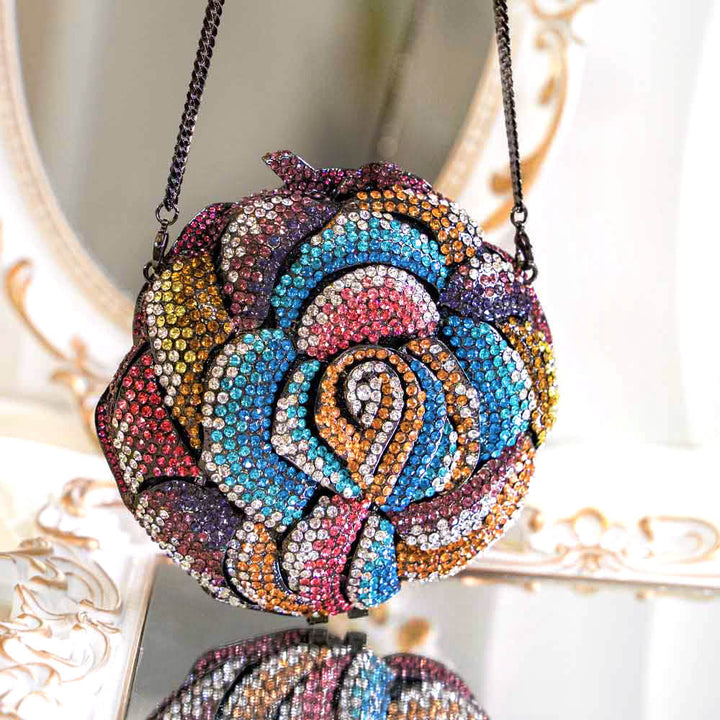 Rose Chrome Crystal Clutch Bag