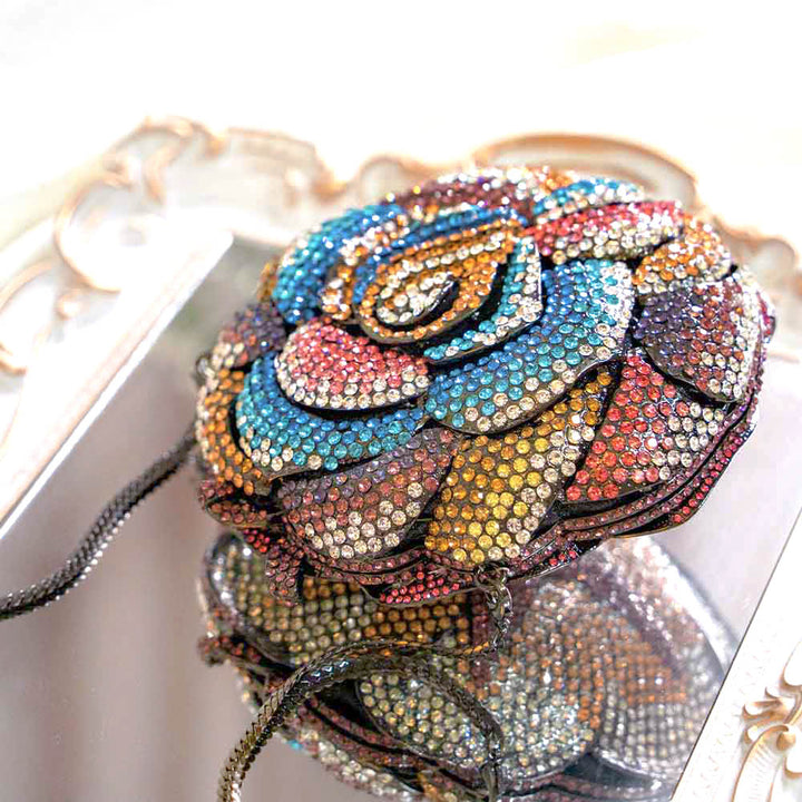 Rose Chrome Crystal Clutch Bag