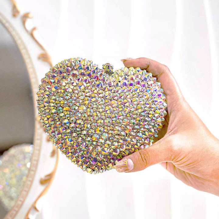 Holo Heart Crystal Clutch Bag
