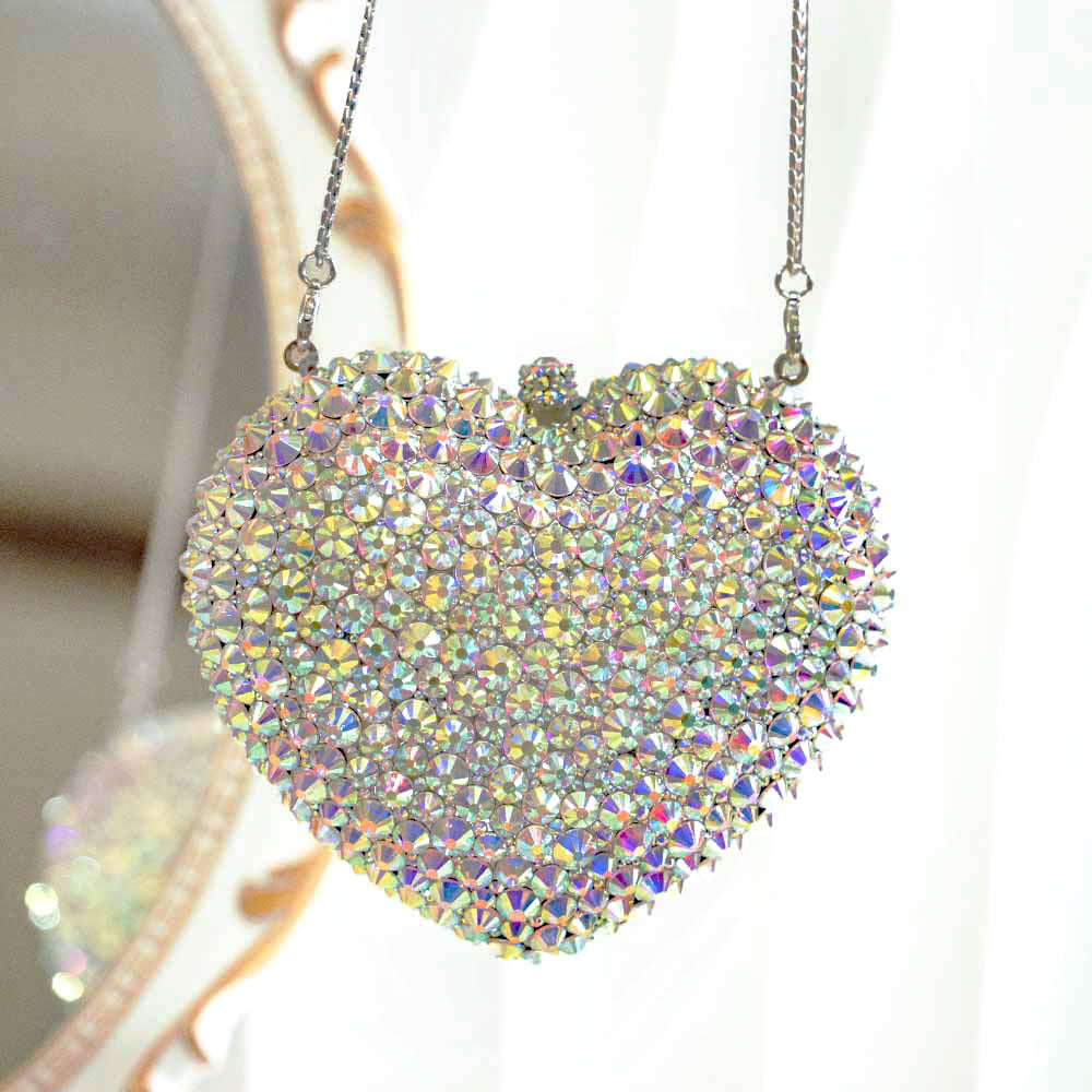 Holo Heart Crystal Clutch Bag