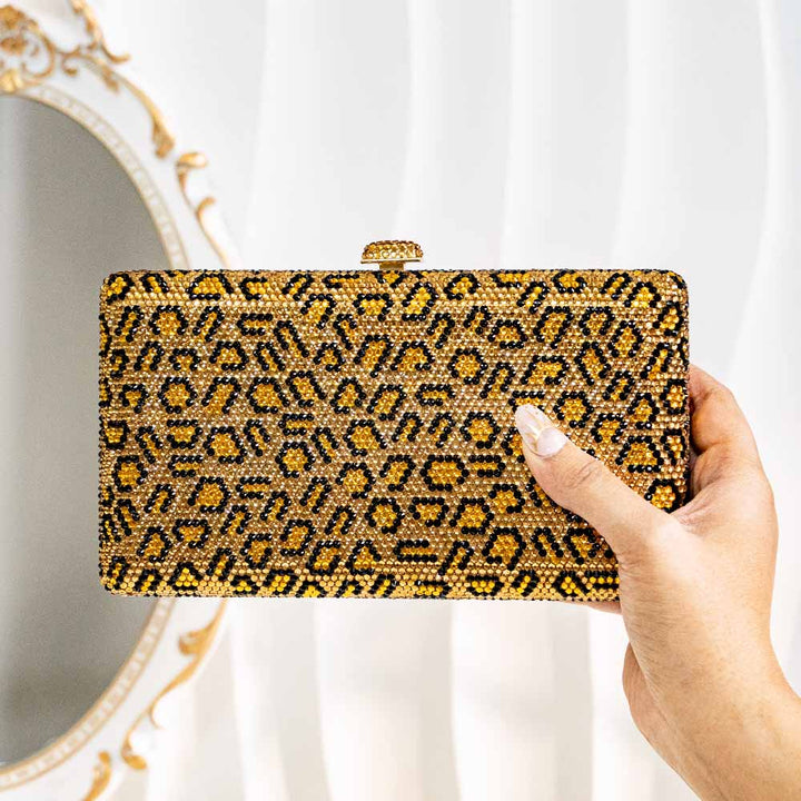 Cheetah Crystal Clutch Bag