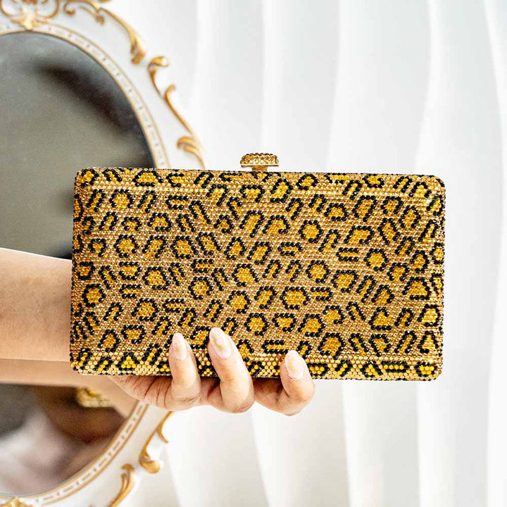 Cheetah Crystal Clutch Bag
