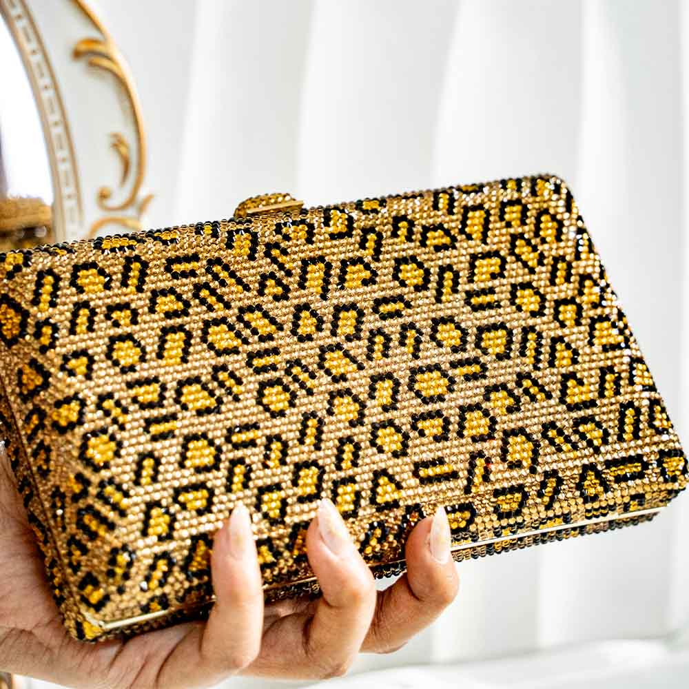 Cheetah Crystal Clutch Bag