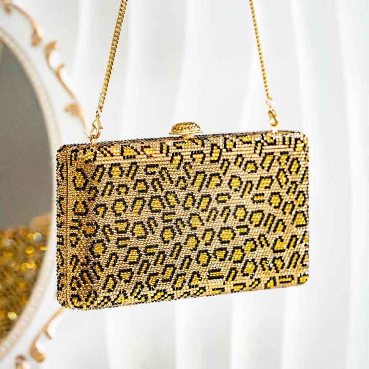 Cheetah Crystal Clutch Bag