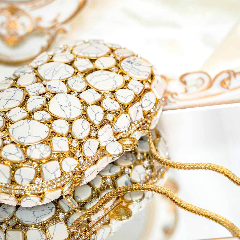 Vintage Marble Crystal Clutch Bag