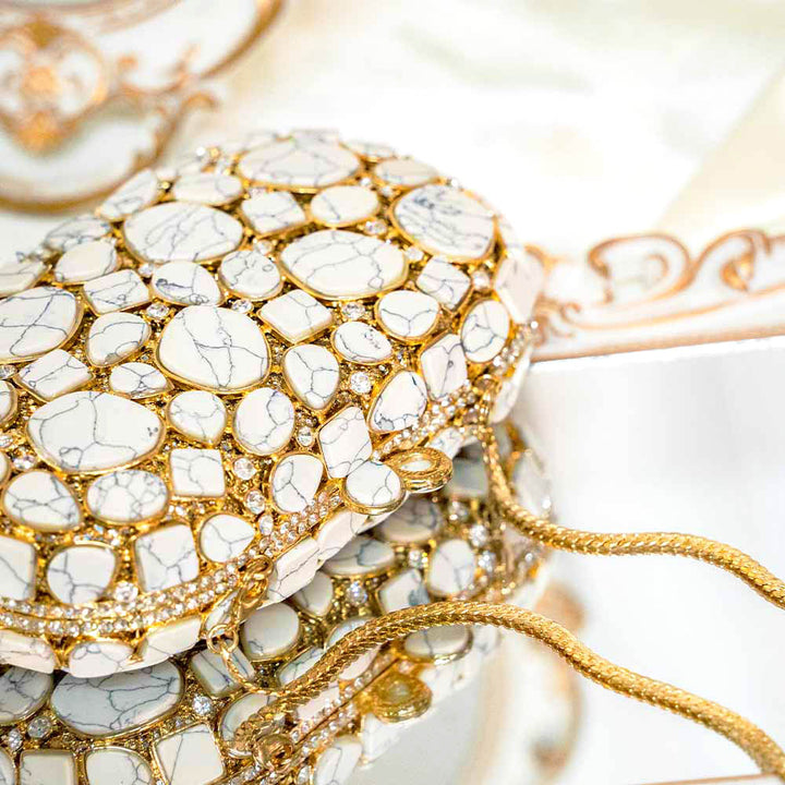 Vintage Marble Crystal Clutch Bag