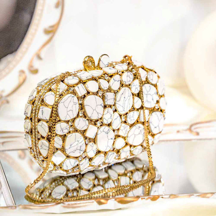 Vintage Marble Crystal Clutch Bag